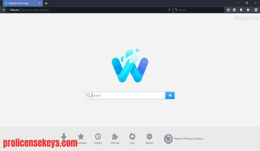 Waterfox Windows 浏览器界面