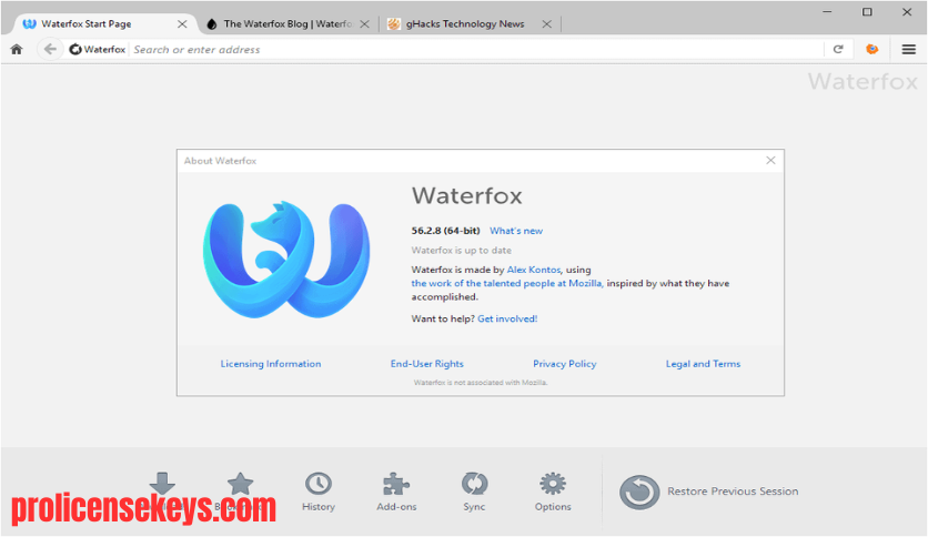 Waterfox 隐私浏览器主界面