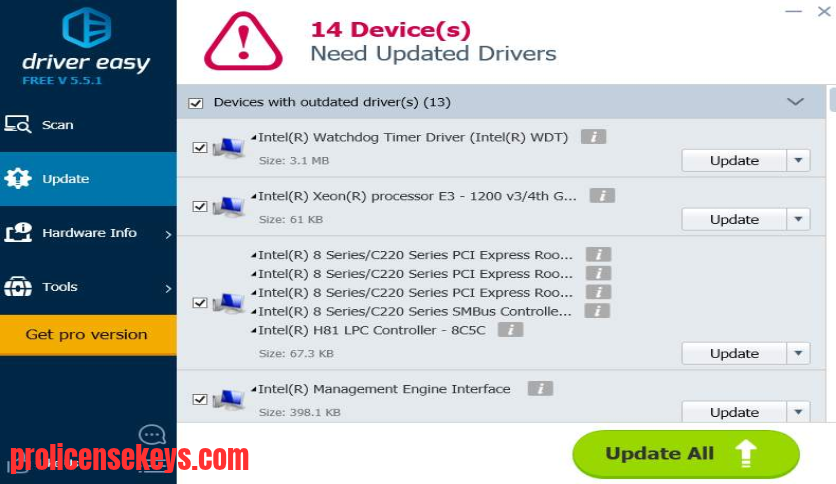 Driver Easy Professional 软件功能介绍图片，说明驱动程序扫描、更新检查与设备管理的相关流程