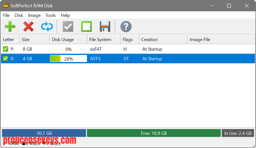 SoftPerfect RAM Disk RAM 虚拟磁盘管理界面