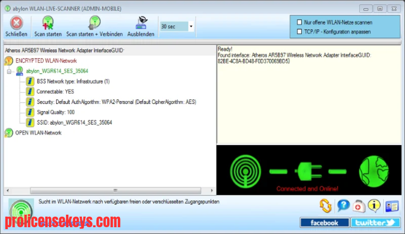 abylon WLAN-LIVE-SCANNER 无线局域网检测软件界面示意图
